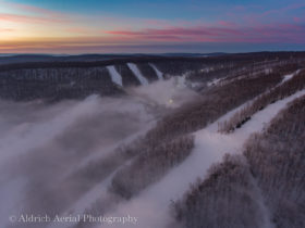 ski slopes at dusk